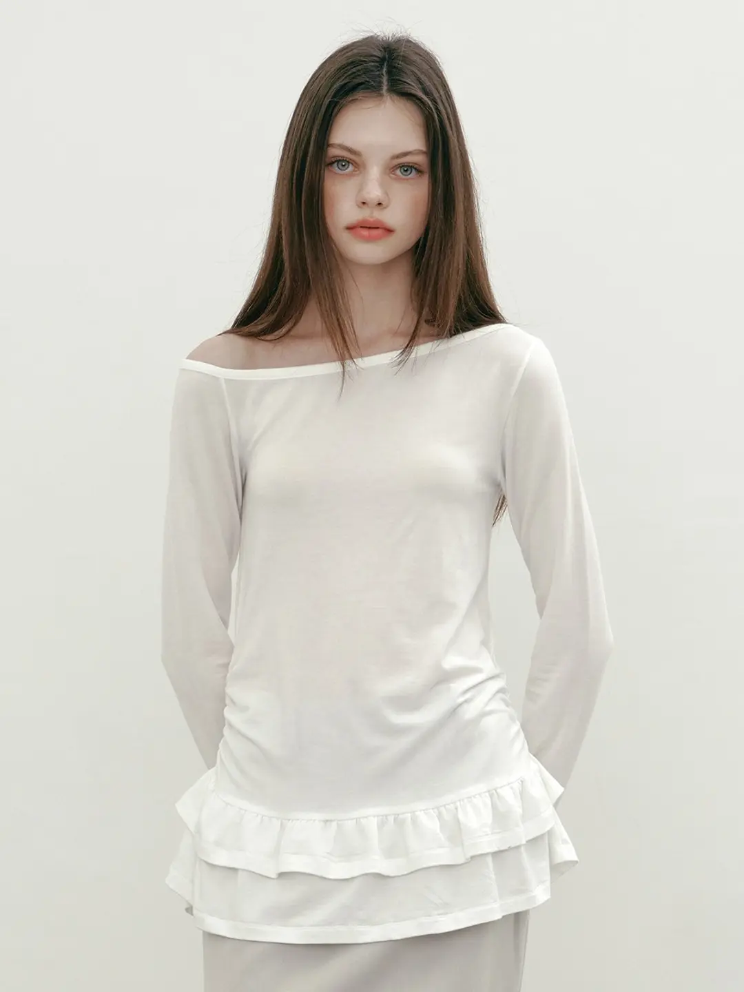 마가린핑거스 ONE SHOULDER FRILL T (WHITE) 상품 이미지 2