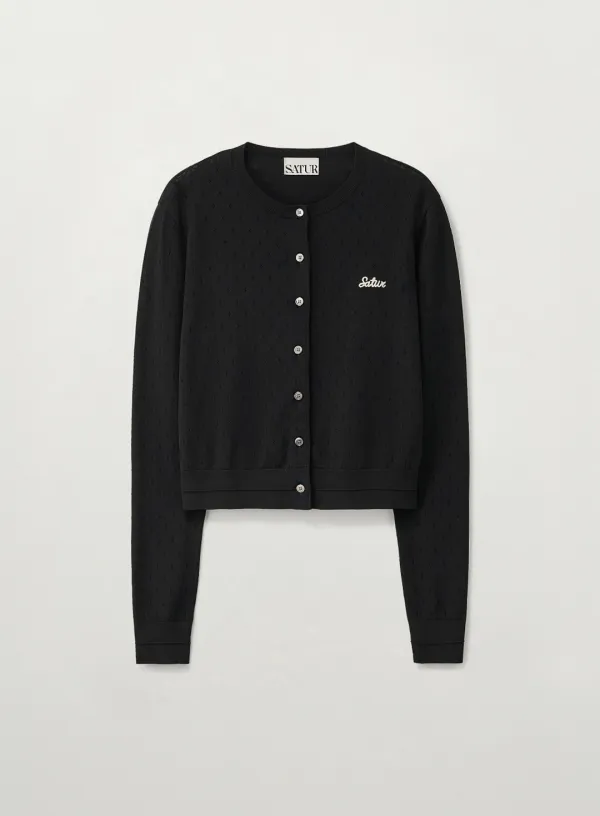 (W) Pointel Crewneck Cardigan - Black
