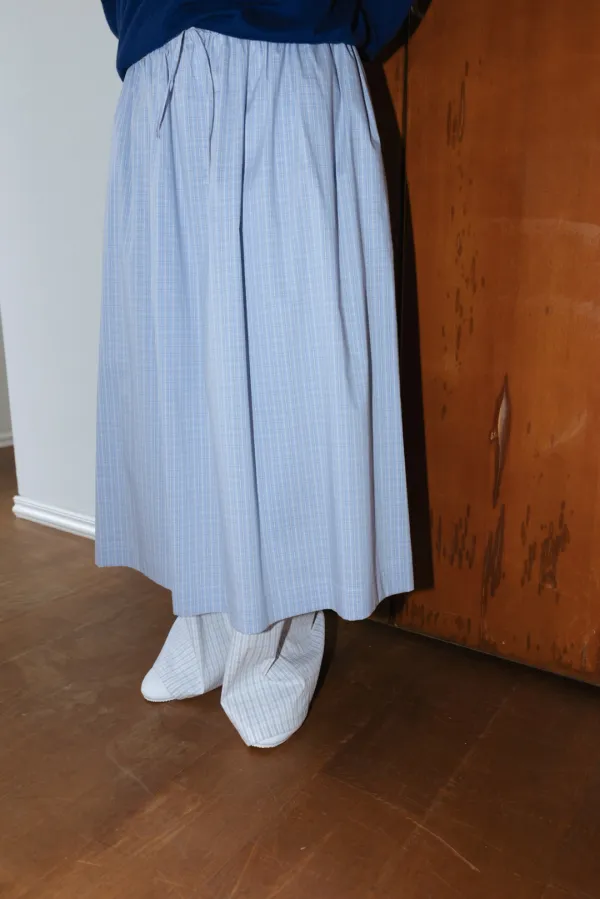 Check Shirring Skirt (Light Blue / Navy Blue)