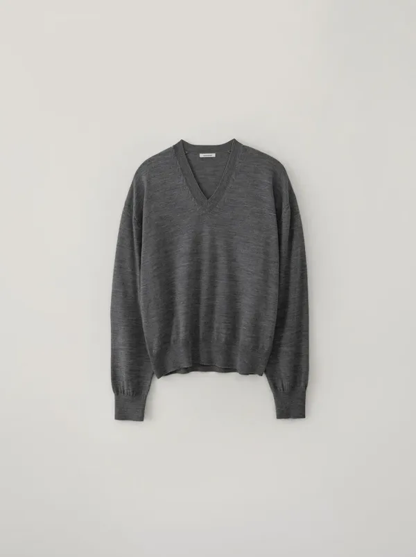 SEASONLESS V NECK KNIT_MELANGE GRAY