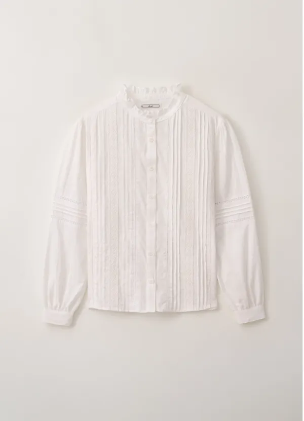 Lace Pin-tuck Blouse (Ivory)