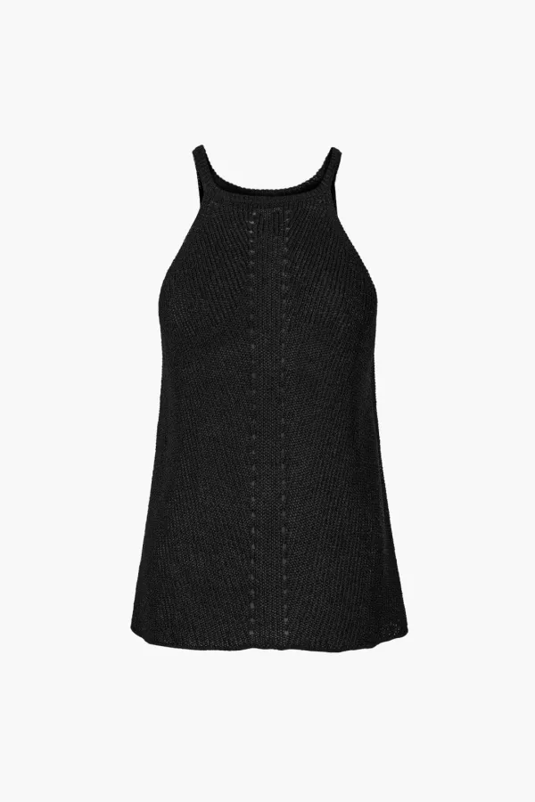 Loosely Knitted Halter Knit Top, Black