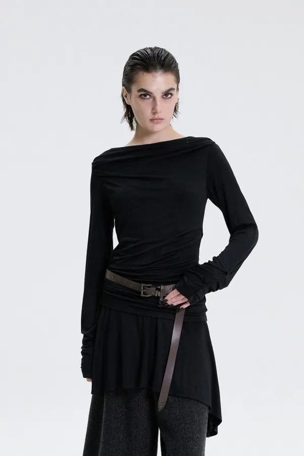 Draped Jersey Long Sleeve [ Black ]