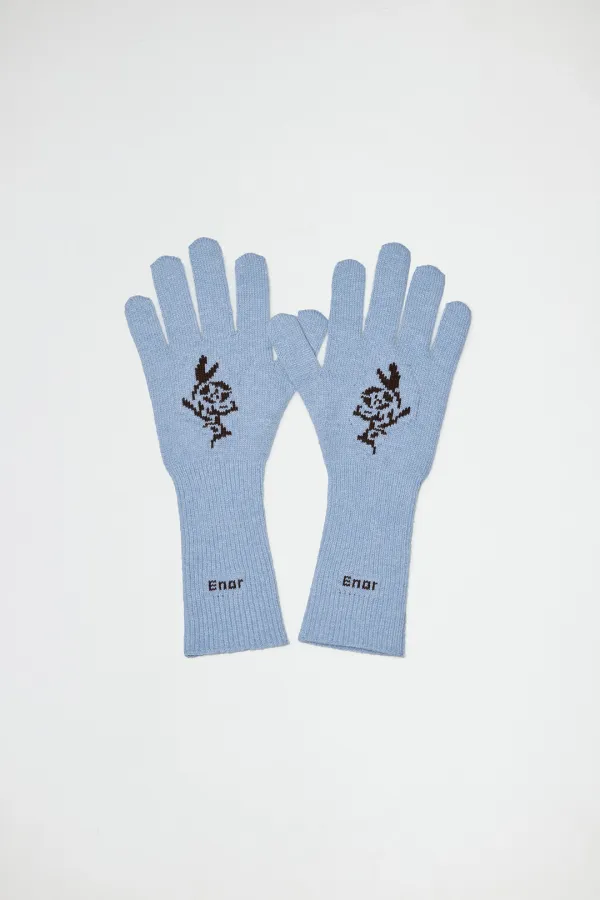 FLOWER JACQUARD GLOVES - LIGHT BLUE