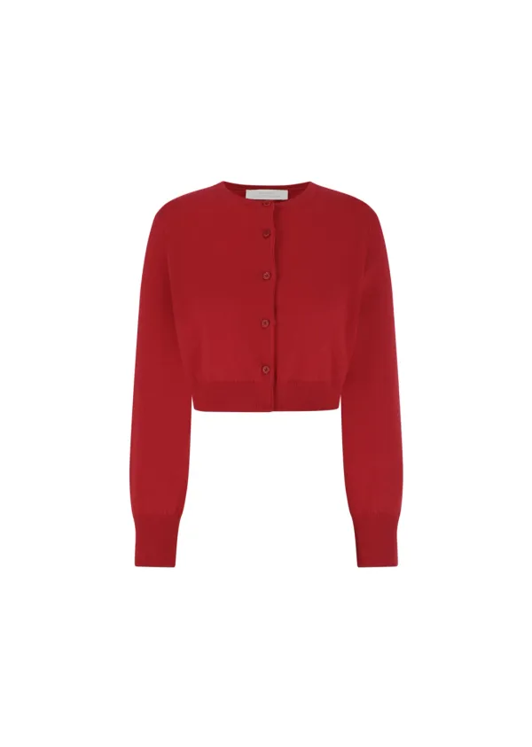 round neck crop cardigan, red