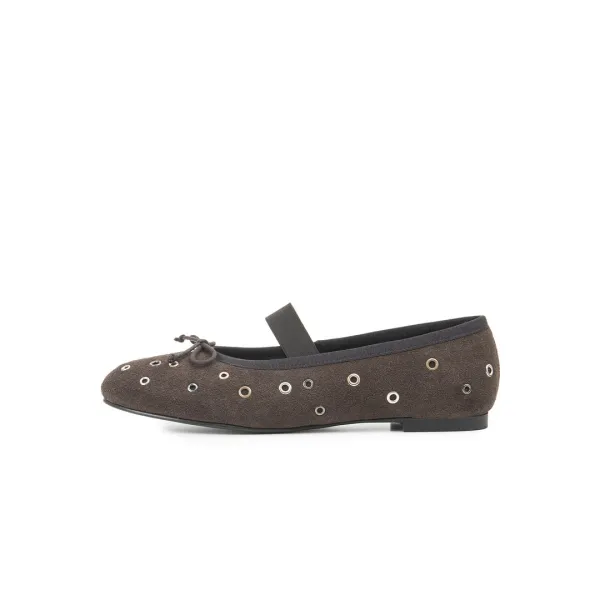 STELLA FLAT [SUEDE MOCHA EYELETS]