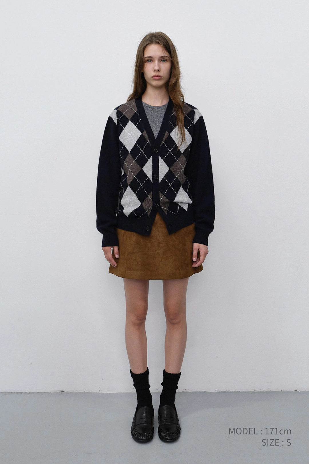 던스트 UNISEX V-NECK ARGYLE CARDIGAN NAVY_UDSW6C105N2 상품 이미지 1