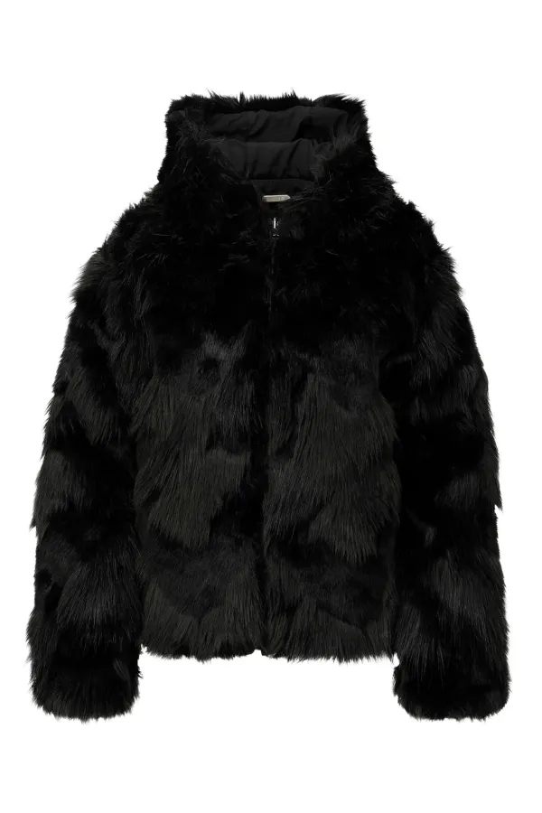 REVERSIBLE HOODIE FAUX FUR JACKET BLACK