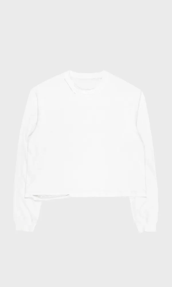 Cut-off Long Sleeve Tee_White
