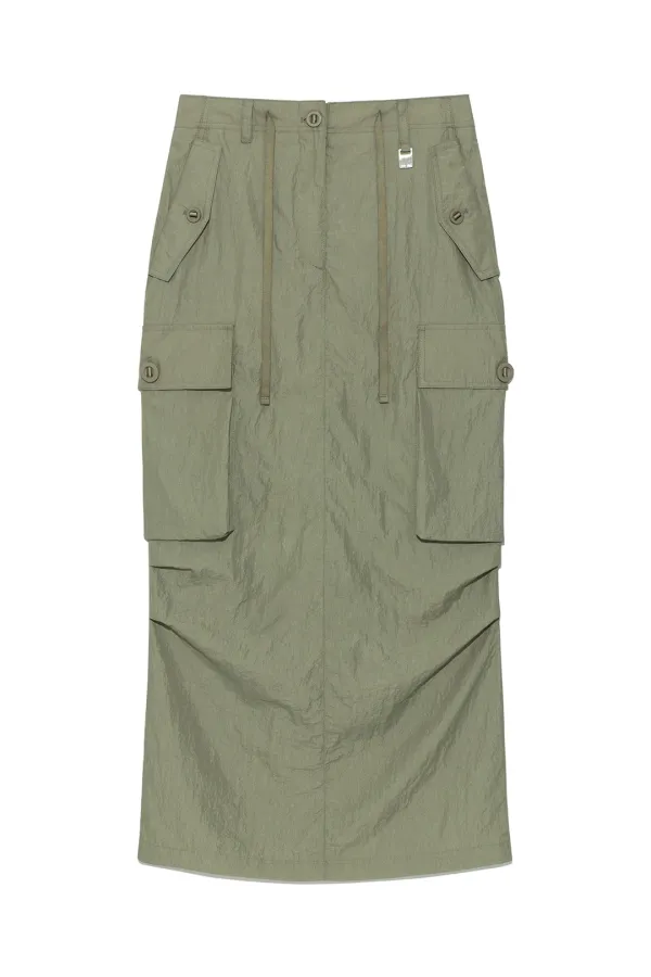 STRING NYLON CARGO SKIRT IN KHAKI