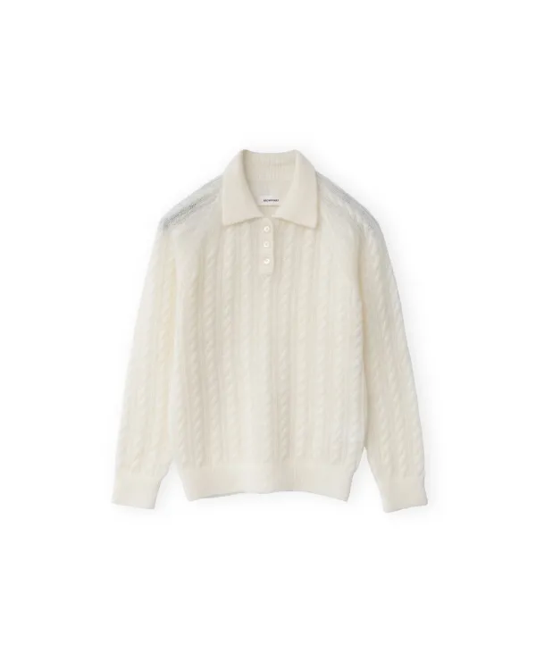 W Cable Pique Knit, Ivory