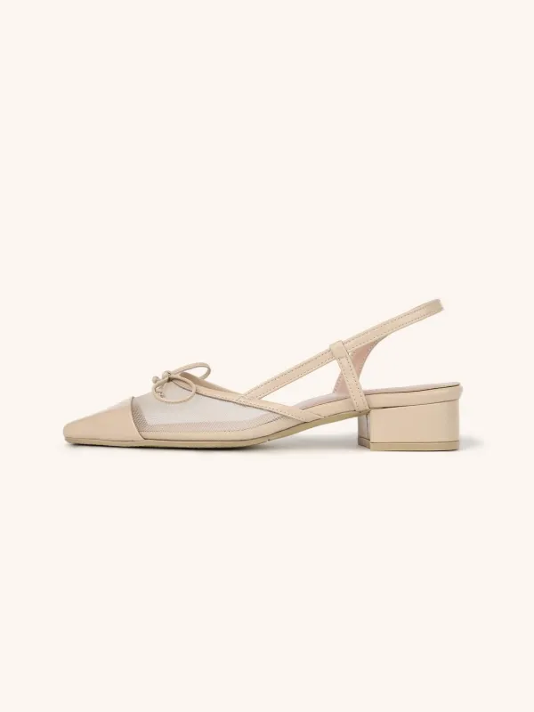 [바로배송] SIGNATURE ribbon slingback  / 베이지메쉬