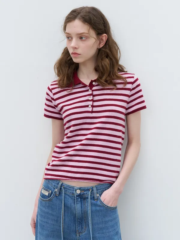 Mini-stripe cap sleeve knit [KNSS06KN01]_Light pink