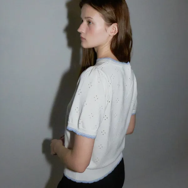 SCOTCH SCALLOP PUFF SORT SLEEVE KNIT IVORY