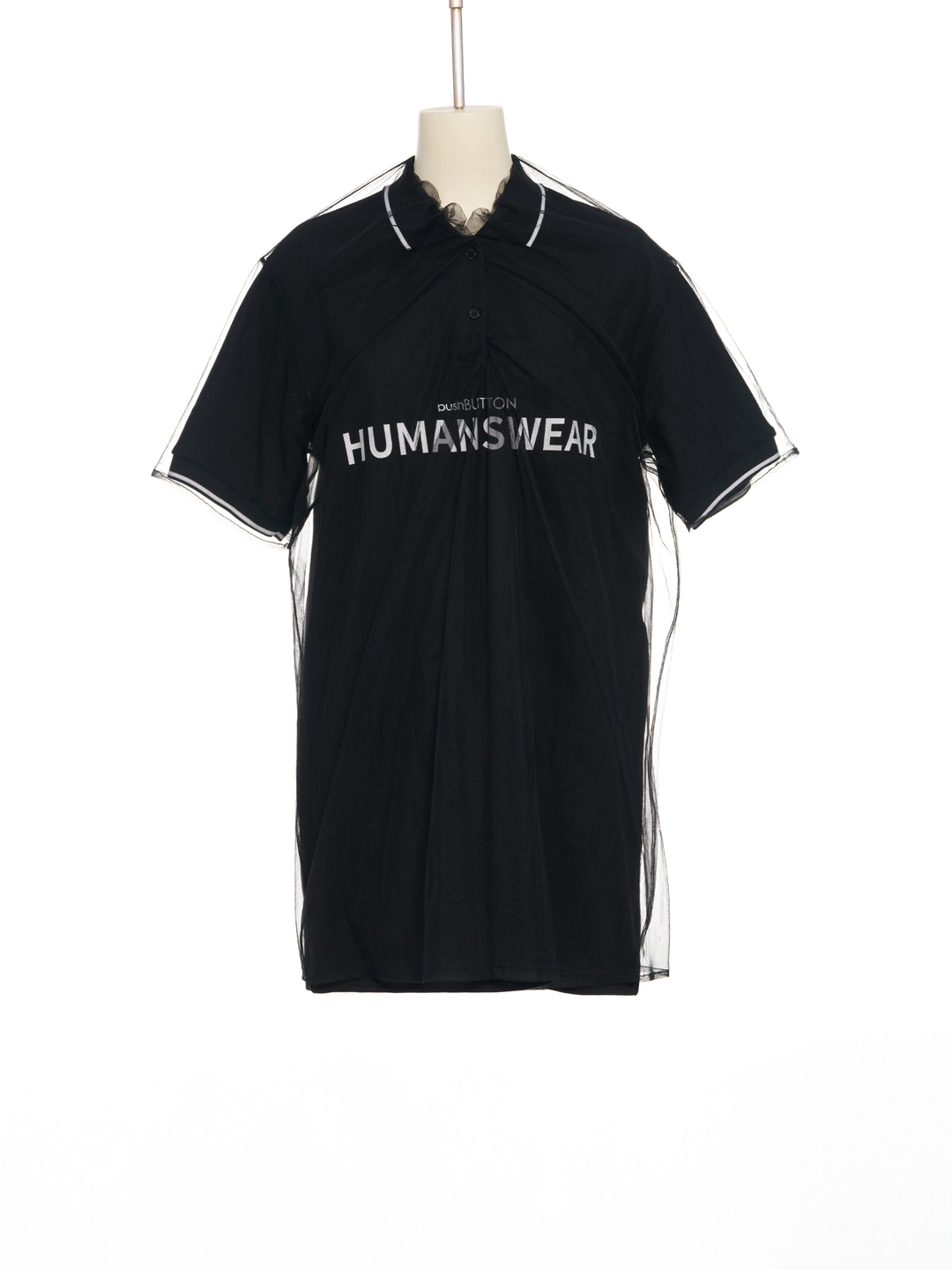 푸쉬버튼 PF25 BLACK MESH LAYERED LONG PIQUE TOP 상품 이미지 1