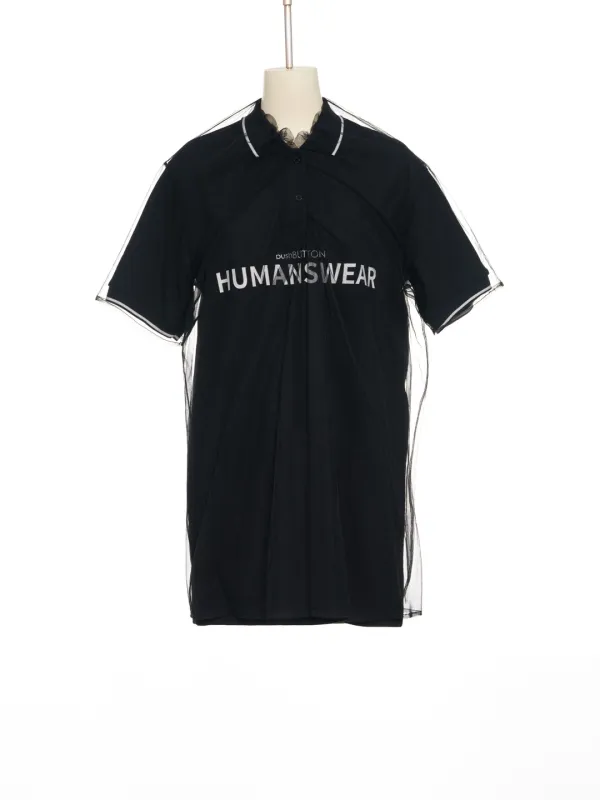 PF25 BLACK MESH LAYERED LONG PIQUE TOP