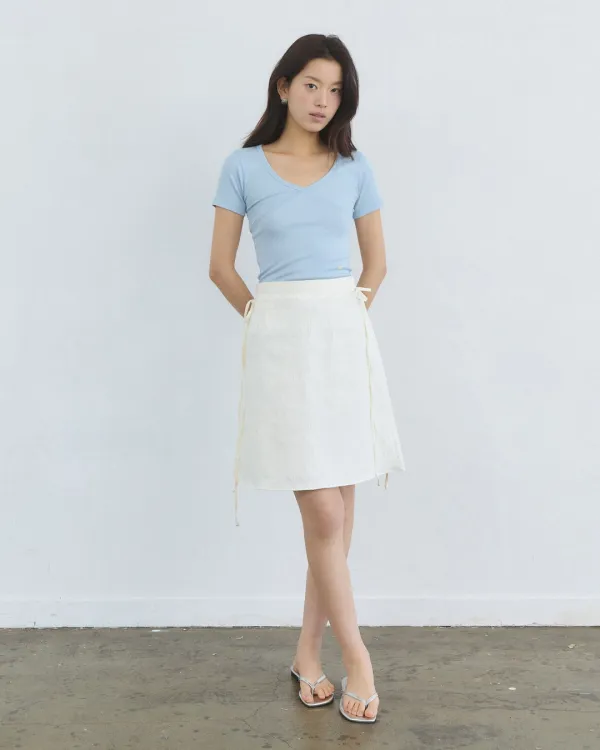 Jacquard satin ribbon midi skirt - cream