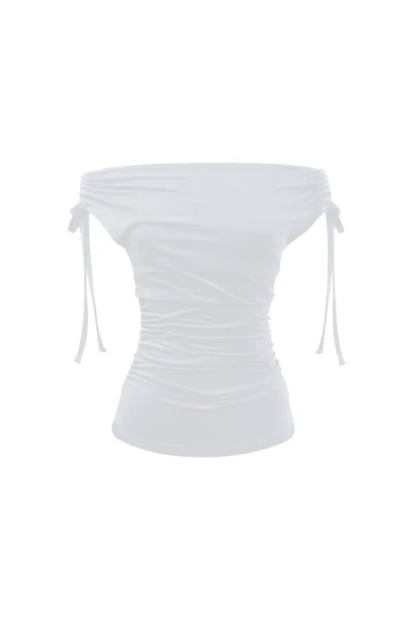LILY OFF-SHOULDER SHIRRING TOP / WHITE
