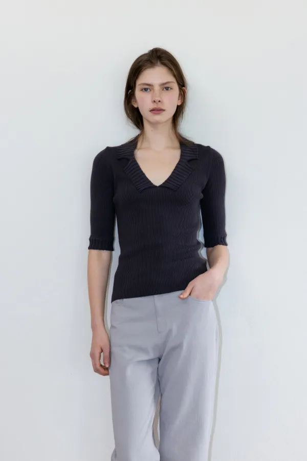 [3rd 예약배송/6월 3일] Double Collar Knit_Charcoal