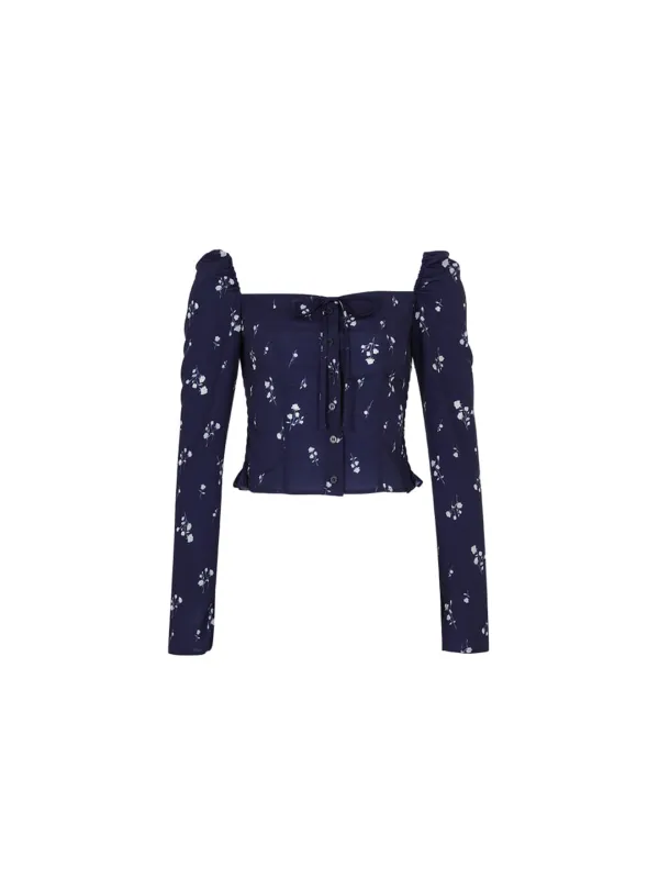 Ribbon square blouse (Navy)