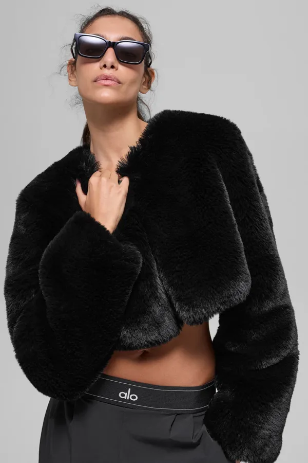 Faux Fur Chic Cropped Jacket - Black