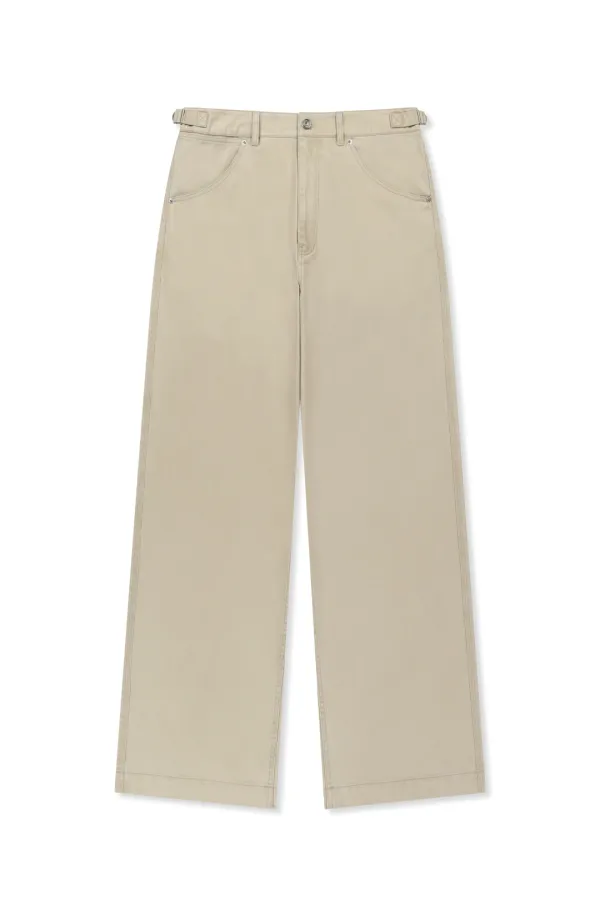SIDE TAB WASHED COTTON PANTS IN BEIGE