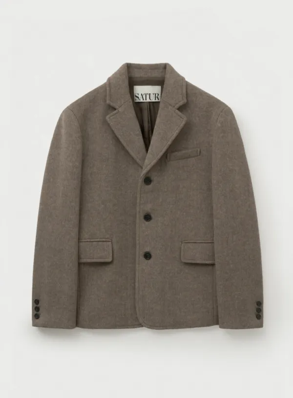 Herringbone Wool Blend Single Blazer - Brown