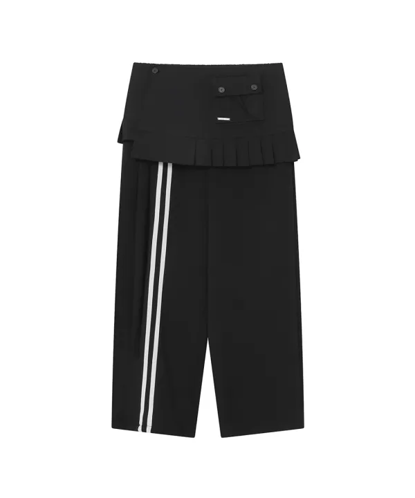 Track pleats skirt pants SET BLACK