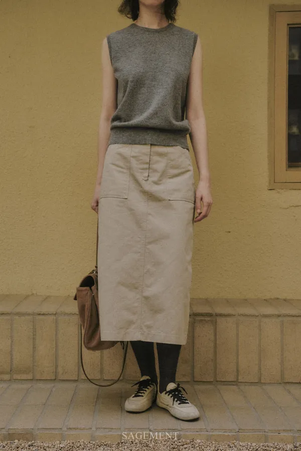 WELDEN WASHED COTTON POCKET SKIRT_LIGHT BEIGE