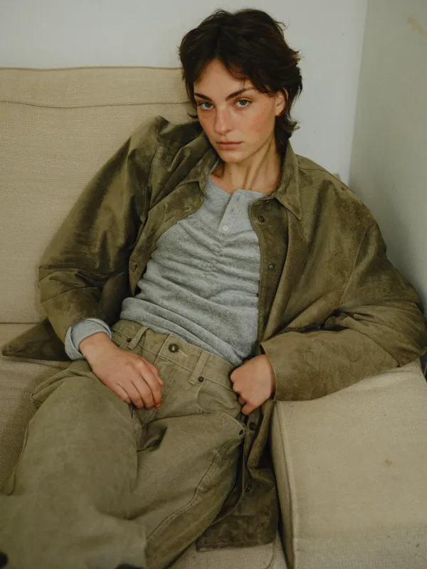 Suede shirt jacket (olive)