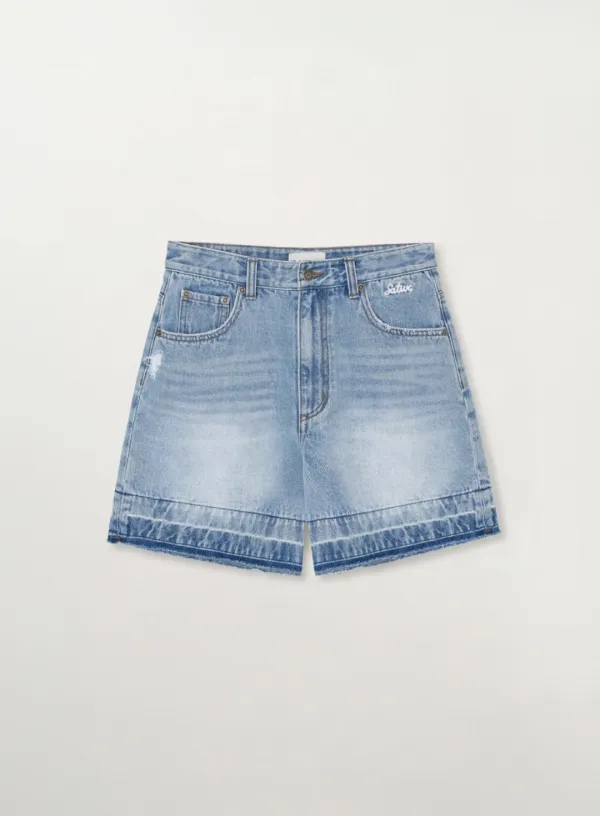 (W) Gabon Wide Denim Shorts - Light Blue