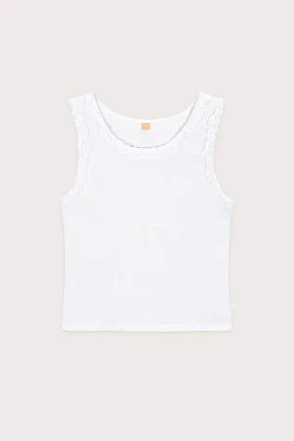 Ribbon Frill Sleeveless (White)