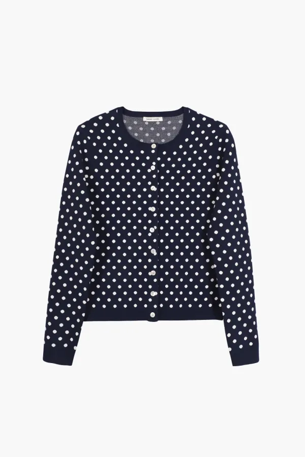FABLE CARDIGAN IN NAVY WHITE POLKA DOT