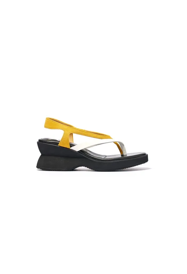 DOUBLE STRAP PLATFORM FLIP FLOPS, YELLOW