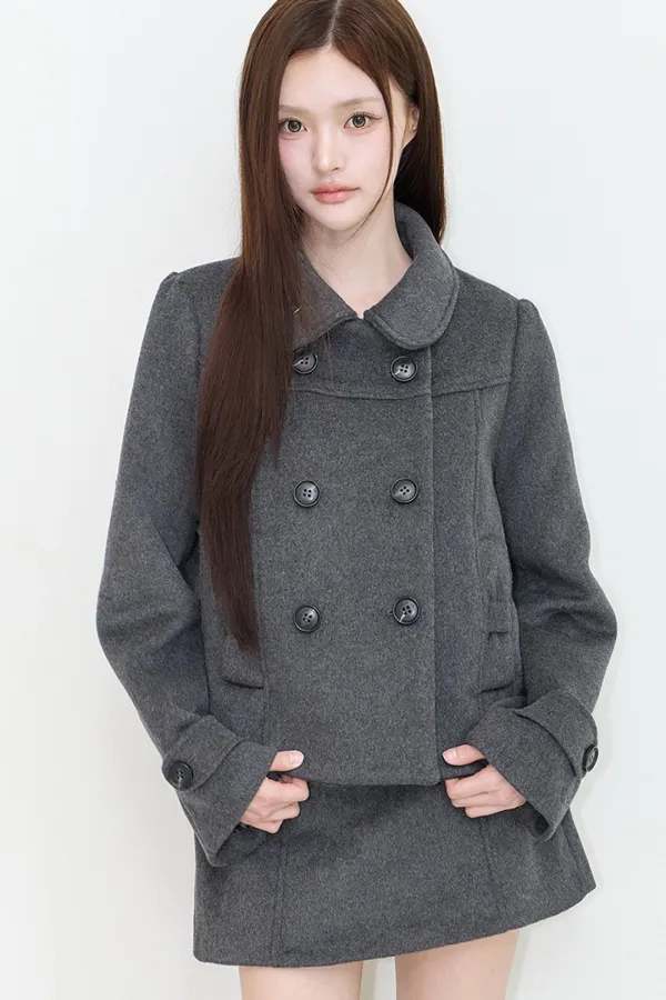 보우 버튼 숏 코트 차콜
