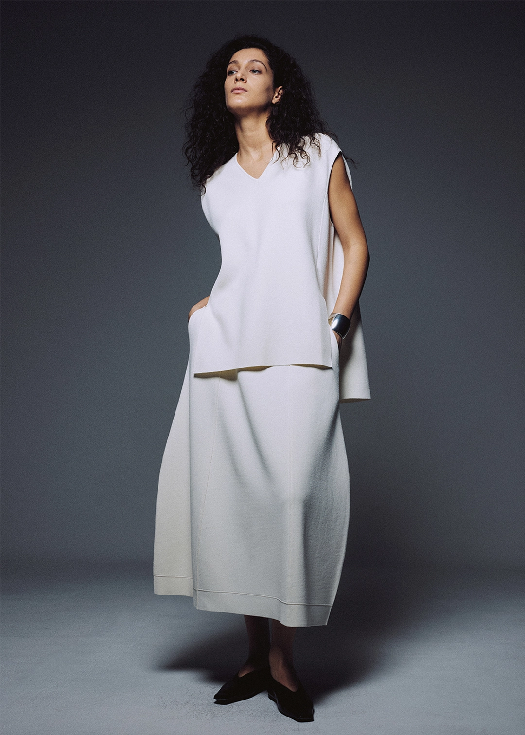 우마뭉 [2nd] Double Faced Oval Silhouette Skirt_Ivory 상품 이미지 2