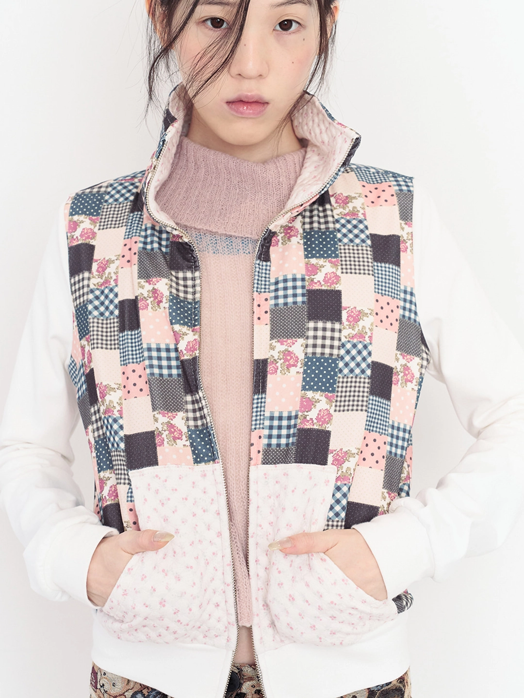 무음 Patchwork Knit Blouson (Ivory) 상품 이미지 2