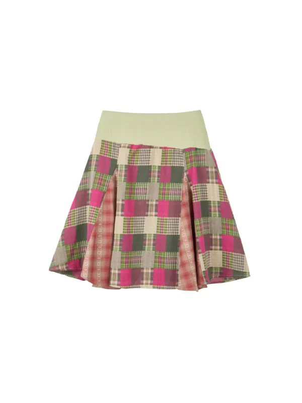 Patchwork Flare Skirt (Magenta)