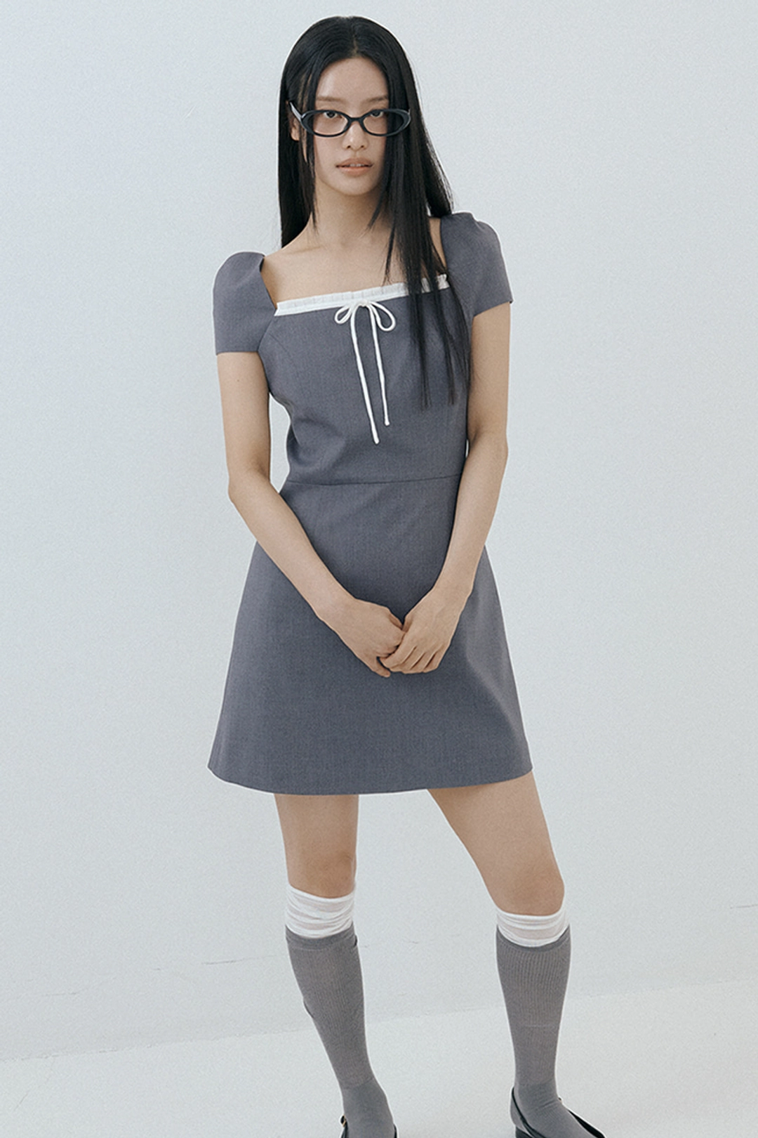 루시르주 Frill Ribbon Mini One-piece (charcoal) 상품 이미지 1