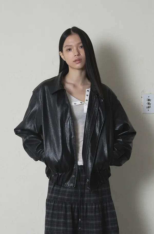 [ESSENTIAL] LEATHER PADDED JUMPER - BLACK