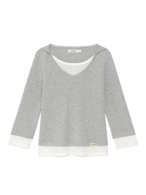 3/4 LAYERED CONTRAST HOODIE (GRAY)