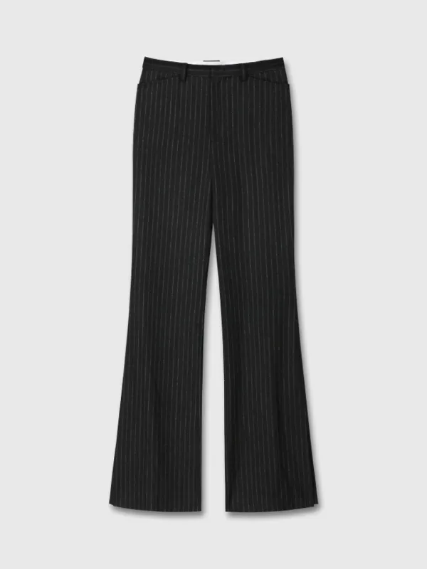 (W) STRIPED WOOL FLARED TROUSERS_ BLACK STRIPE