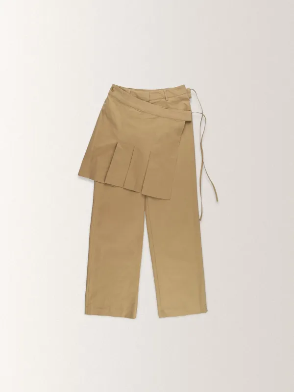 PLEATS SKIRT LAYERED PANTS  [ CAMEL ]