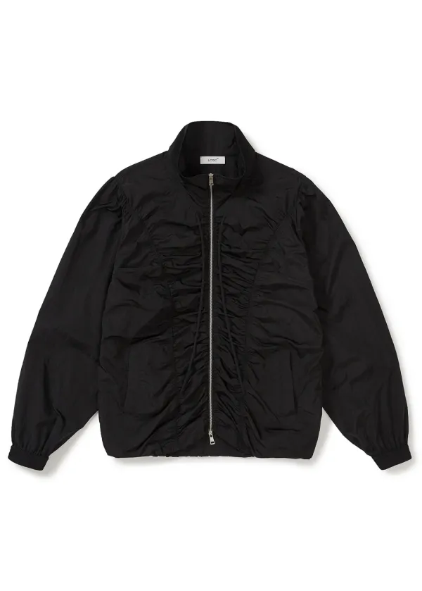 SHIRRING ZIP-UP JACKET (BLACK)