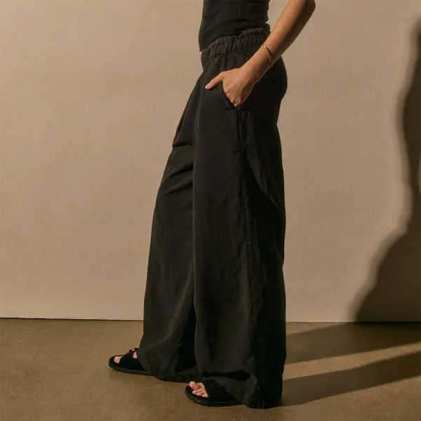 Soft Pleat Wide Leg Pant - Black