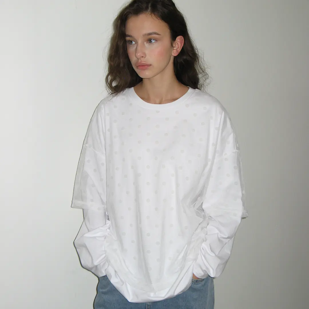 론론 DOT SHEER LAYERED LONG SLEEVE WHITE 상품 이미지 2