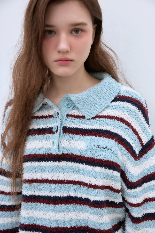SOFT STRIPE COLLAR KNIT (BABY BLUE)