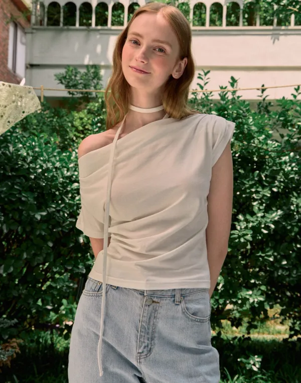 Detachable Tie Unbalance T-shirt - White