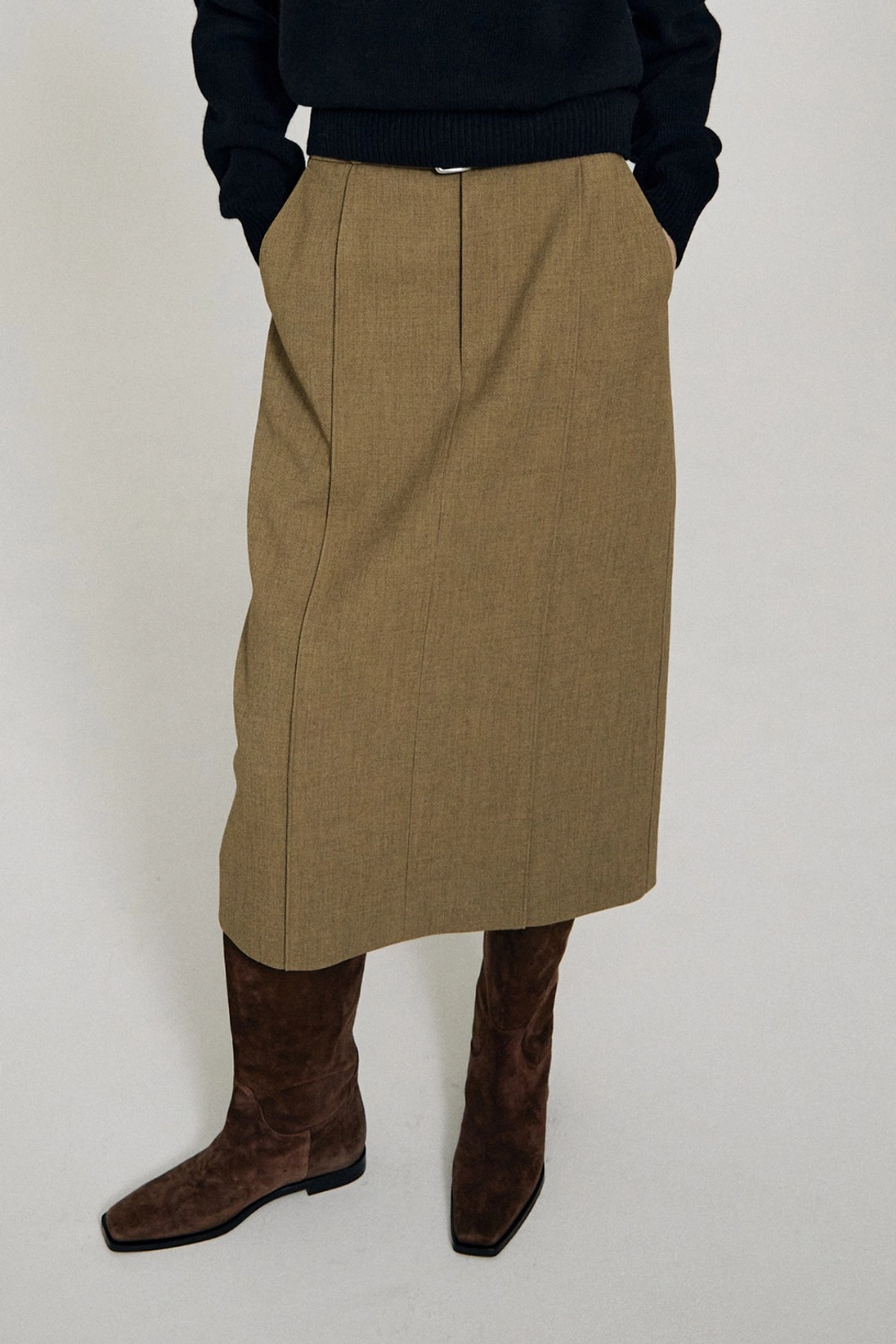 수아마르 Nemis Wool Pintuck Skirt (Brown) 상품 이미지 1