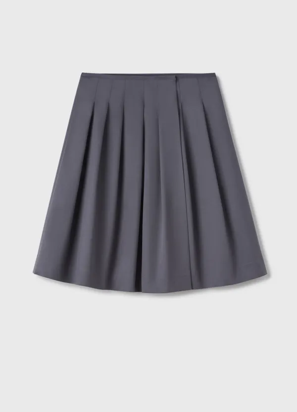 Base Pleated Midi Skirt / Blue Gray